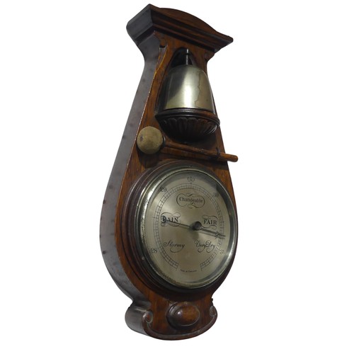 298 - An early 20th century oak gong Barometer by Delharty, with original striker, W 22 cm x H 50 cm.... 