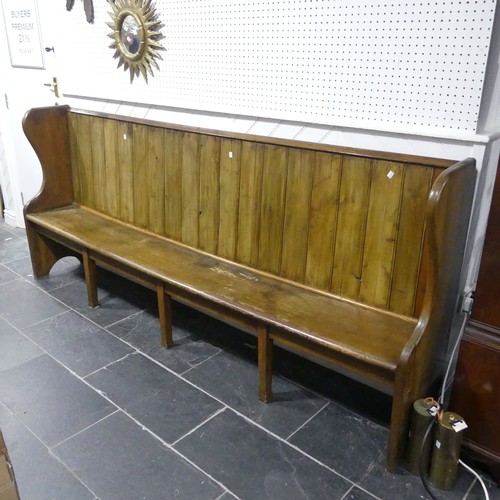 357 - An early 20th century Pew, with match-boarded back, W 224 cm x H 104 cm x D 40 cm.