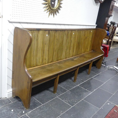 357 - An early 20th century Pew, with match-boarded back, W 224 cm x H 104 cm x D 40 cm.