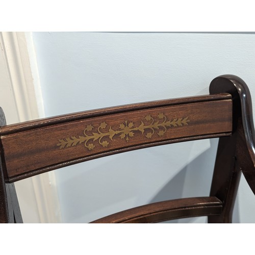 623 - A set of twelve Regency style mahogany and brass inlay bar-back Dining Chairs, including two carvers... 