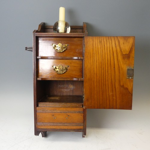 513 - An Edwardian mahogany wall Smokers Cabinet,  with inset leather panel, W 29 cm x H 56 cm x D 17.5 cm... 