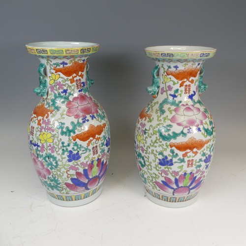 133 - A pair of large decorative modern Chinese Vases, decorated in the famille rose palette, apocryphal i... 