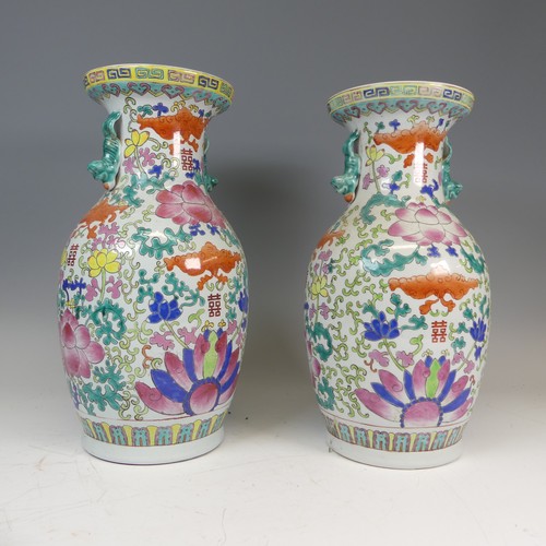 133 - A pair of large decorative modern Chinese Vases, decorated in the famille rose palette, apocryphal i... 