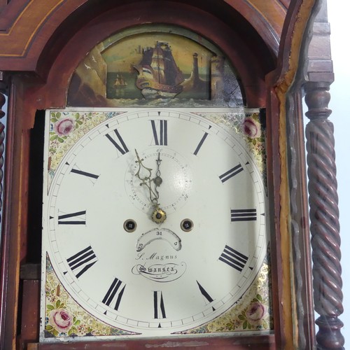 306 - A mid-19th century mahogany ‘Rocking Ship’ 8-day Longcase Clock, signed S. Magnus, Swansea, with two... 