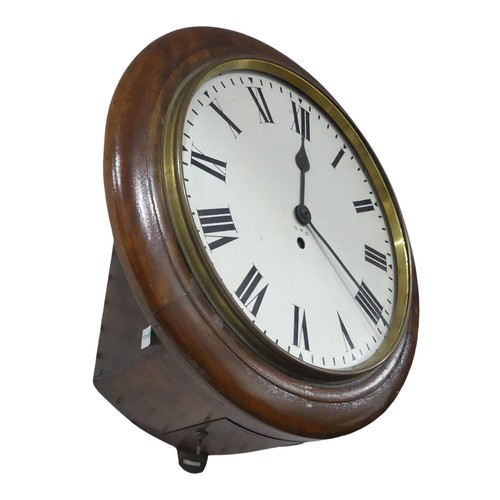 308 - A mahogany cased G.P.O wall Clock, white painted dial, Arabic numbers, minute baton markers, dial pa... 