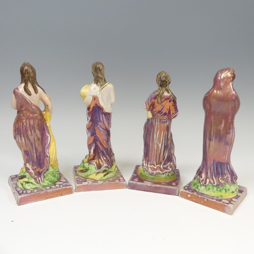 140 - A matched group of four Dixon, Austin and Co prattware Figures, early 19thC, modelled as the Four Se... 