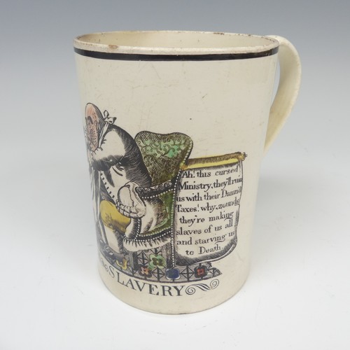 141 - An early 19thC pearlware Mug, with transfer print of satirical print after James Gillray entitled 'B... 