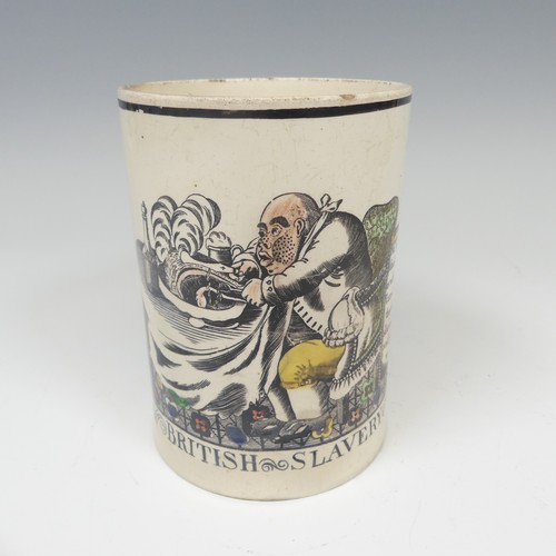 141 - An early 19thC pearlware Mug, with transfer print of satirical print after James Gillray entitled 'B... 