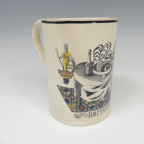 141 - An early 19thC pearlware Mug, with transfer print of satirical print after James Gillray entitled 'B... 