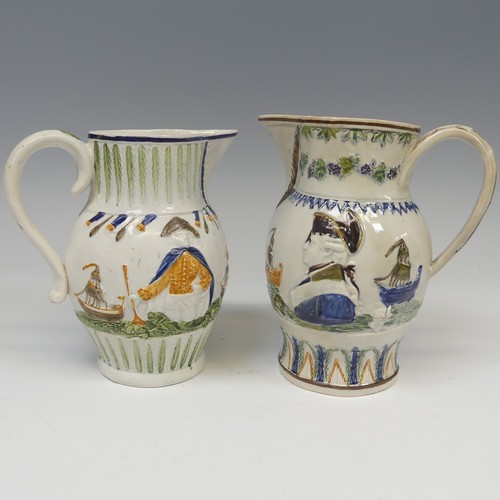 144 - A 19thC prattware Jug of Admiral Duncan, decorated with portraits and seascapes, restored, H 17cm, t... 