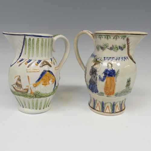 144 - A 19thC prattware Jug of Admiral Duncan, decorated with portraits and seascapes, restored, H 17cm, t... 