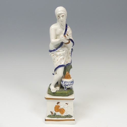 152 - An early 19thC pearlware figure of Asclepius, possibly Ralph Wood, decorated in typical pratt ware p... 