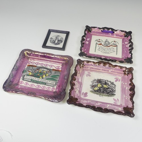 168 - A small quantity of 19thC Sunderland lustre Wall Plaques, to comprise 'Brig' (20.5cm x 23cm), 'Succe... 