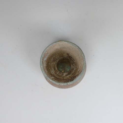 177 - A Roman iridescent glass Flask, c. 2-3 century AD, of bulbous body with tapering ribbon trailed neck... 