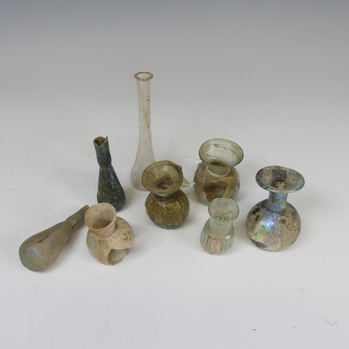 181 - A small quantity of Roman glassware and Vessels, including irridescent examples, Unguentariums, gree... 