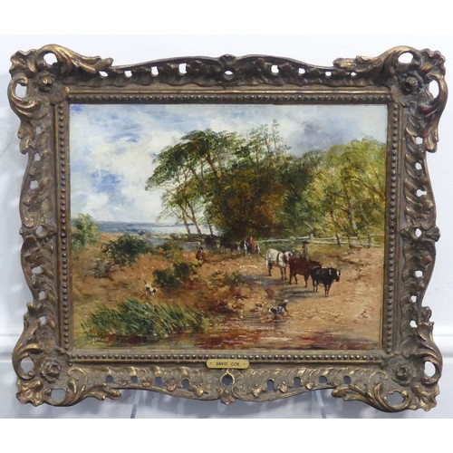 245 - Attributed to David Cox (1783-1859), Pastoral landscape with cattle being led to water, oil on canva... 