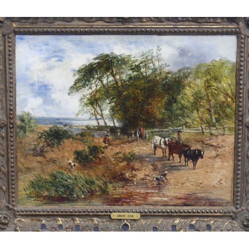 245 - Attributed to David Cox (1783-1859), Pastoral landscape with cattle being led to water, oil on canva... 