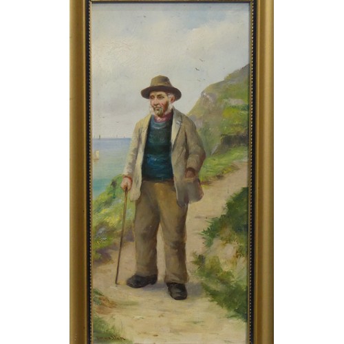 246 - David Wood Haddon (Exh. 1884-1914), Portrait of fisherman, oil on board, signed “D. W. Haddon”, 20cm... 