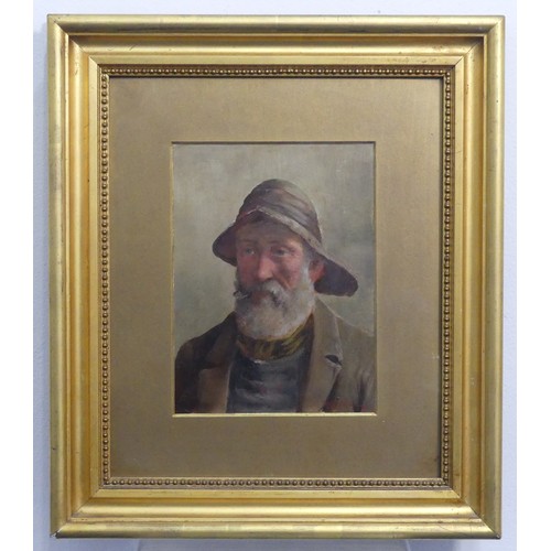 246 - David Wood Haddon (Exh. 1884-1914), Portrait of fisherman, oil on board, signed “D. W. Haddon”, 20cm... 