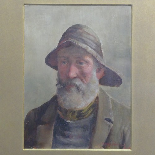 246 - David Wood Haddon (Exh. 1884-1914), Portrait of fisherman, oil on board, signed “D. W. Haddon”, 20cm... 