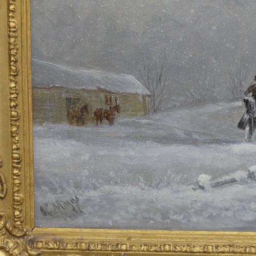 249 - John Charles Maggs (1819-1896), A stagecoach outside an Inn in a winter landscape, oil on canvas, si... 