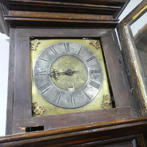 311 - An 18th century oak 30hr single hand Longcase Clock, 10 inch brass dial, unsigned, with silvered cha... 