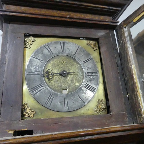 311 - An 18th century oak 30hr single hand Longcase Clock, 10 inch brass dial, unsigned, with silvered cha... 