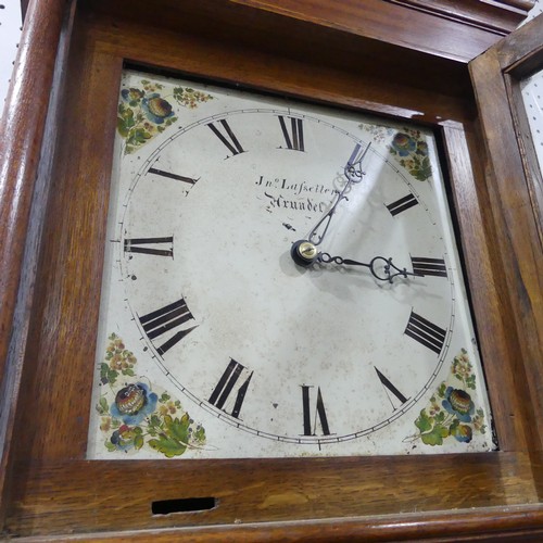 312 - A Georgian oak Longcase Clock, moulded hood encasing a painted white 12 inch dial, with floral paint... 