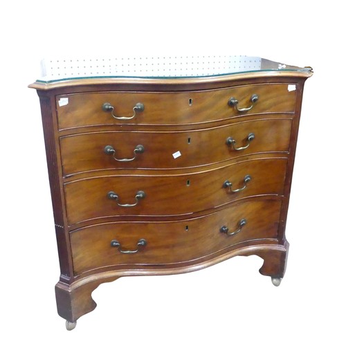 380 - A George III style mahogany serpentine front Chest of drawers, raised on shaped bracket feet and cas... 