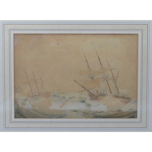 254 - Attributed to John Christian Schetky (1778-1874), Naval squadron off the coast, and, Shipping in a s... 