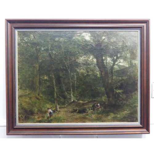 215 - John Smart, RSA RSW (Scottish, 1838-1899), Figures amongst trees in a wooded landscape, oil on canva... 