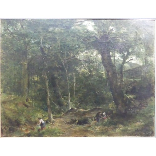 215 - John Smart, RSA RSW (Scottish, 1838-1899), Figures amongst trees in a wooded landscape, oil on canva... 