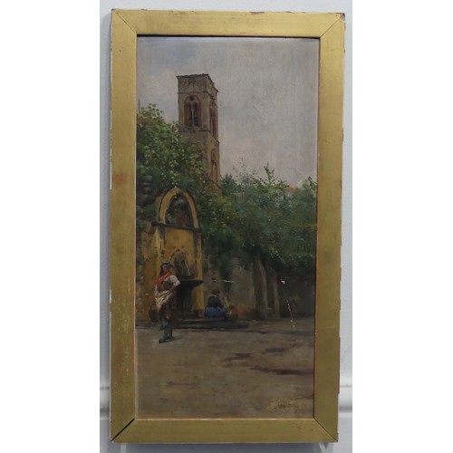 240 - Italian School (19th century), Maiori, oil on panel, signed T. Zilard (?), 1894, 38cm x 19cm, in sli... 