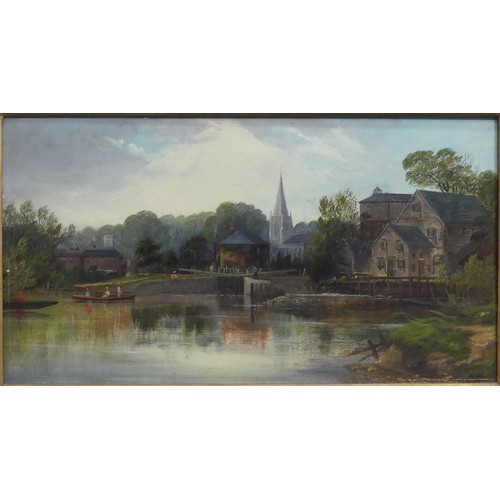 238 - English School (late 19thC / early 20thC), Marlow Docks and Church on Thames (?), oil on canvas, ind... 