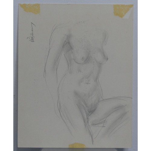 268 - Keith Money (New Zealand, b.1935), Taisun playing infeshui, charcoal on paper, signed, 30cm x 25cm, ... 