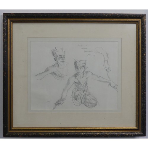 268 - Keith Money (New Zealand, b.1935), Taisun playing infeshui, charcoal on paper, signed, 30cm x 25cm, ... 