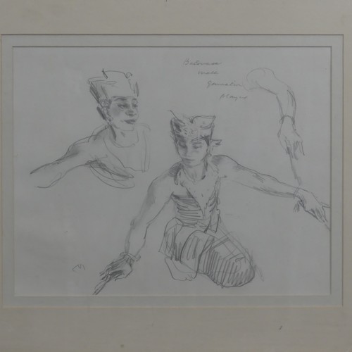 268 - Keith Money (New Zealand, b.1935), Taisun playing infeshui, charcoal on paper, signed, 30cm x 25cm, ... 