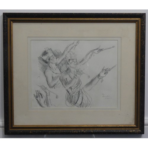 268 - Keith Money (New Zealand, b.1935), Taisun playing infeshui, charcoal on paper, signed, 30cm x 25cm, ... 