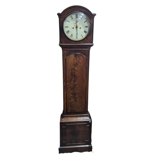 313 - A 30hr flame mahogany longcase Clock, with 12 inch painted circular dial, encased by circular convex... 