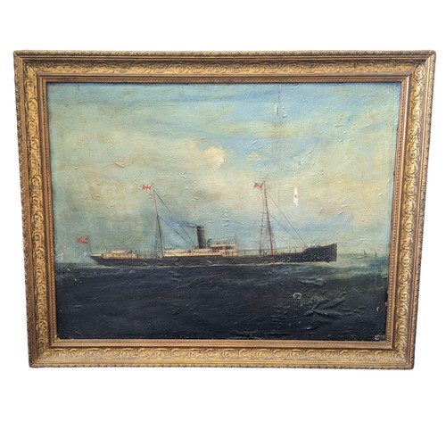 216 - 19th century School, Portrait of a steam and sail ship, oil on canvas, unsigned, 60cm x 79cm, framed... 