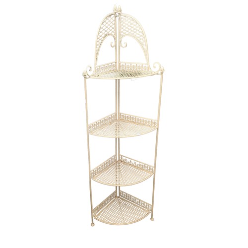 657 - A decorative painted metal set of folding corner Shelves, W 53 cm x H 165 cm x D 34 cm.... 