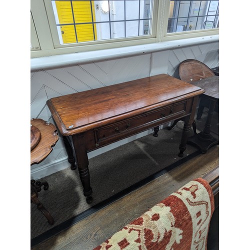 518 - An antique oak Side Table, with frieze drawer and brass drop handles, W 117 cm x H 75 cm x D 50.5 cm... 