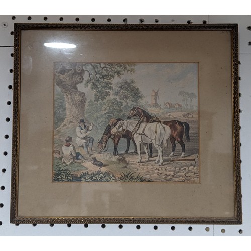 218 - An early 20th century decorative Sampler, King George with his Queen, PMY 1915, in an eglomisé frame... 