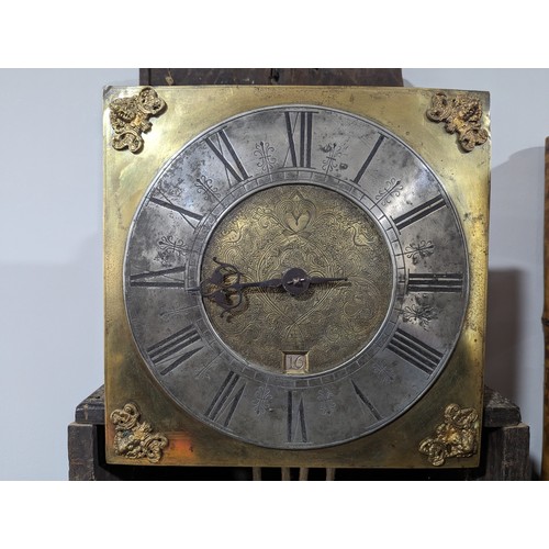 311 - An 18th century oak 30hr single hand Longcase Clock, 10 inch brass dial, unsigned, with silvered cha... 