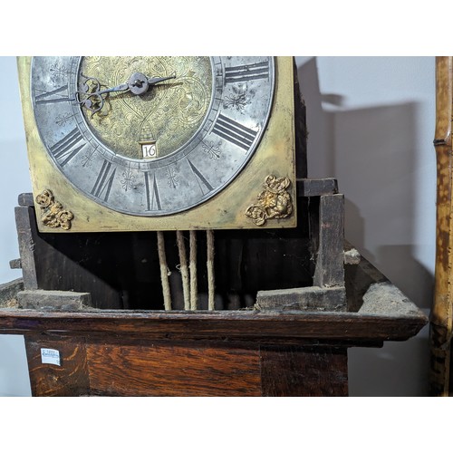 311 - An 18th century oak 30hr single hand Longcase Clock, 10 inch brass dial, unsigned, with silvered cha... 