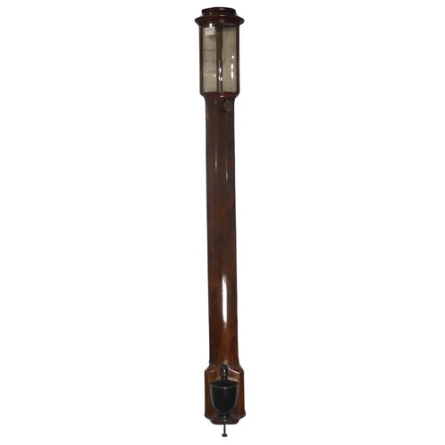 386 - A good George III Mahogany bowfront Stick Barometer, signed J Ramsden, London, circa 1790, concealed... 