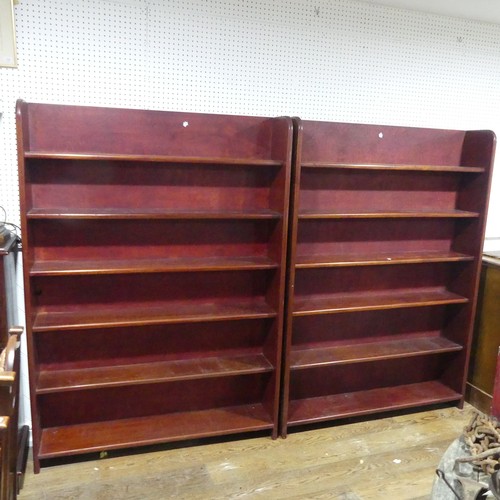 621 - A pair of large vintage mahogany open Bookcases, made of reclaimed wood, W 133 cm x H 185 cm x D 26 ... 