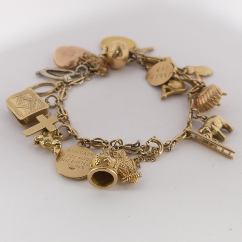 320 - A 9ct yellow gold Charm Bracelet, with bolt ring clasp, suspended with a Victorian half sovereign, d... 