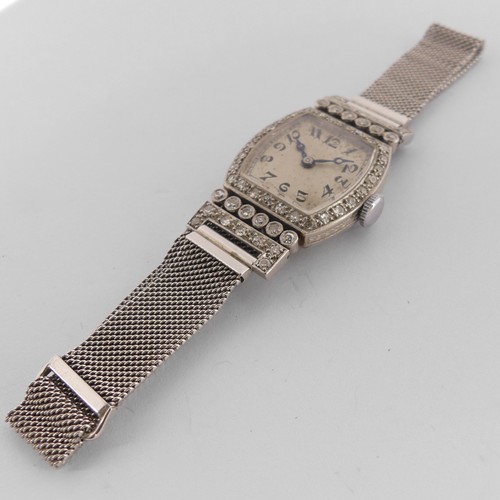 205 - An 18ct white gold and diamond lady's Art Deco Cocktail Watch,with Vertex 17-jewels movement, on an ... 