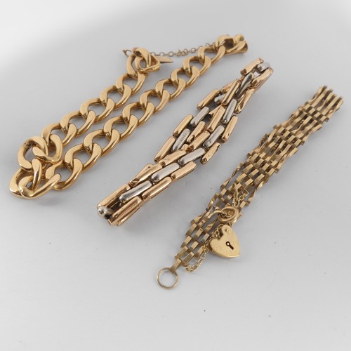 354 - An 18ct yellow gold curb link Bracelet, with integral box clasp, unmarked but tested, 18.5g, togethe... 